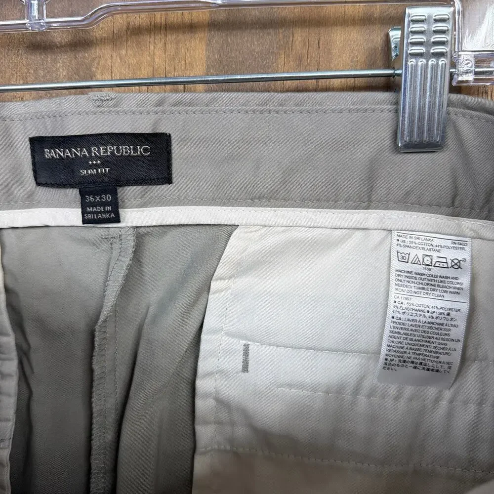 Banana Republic Mens Pants Gray Slim Fit Chinos Casual Workwear Stretch 36x30